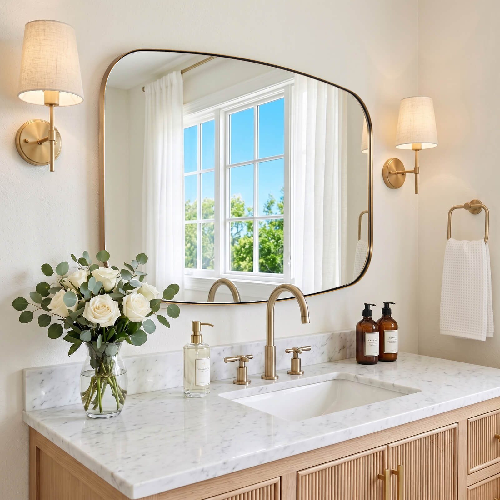 Modern Oval Oblong Bathroom Vanity Mirror | Stainless Steel Frame