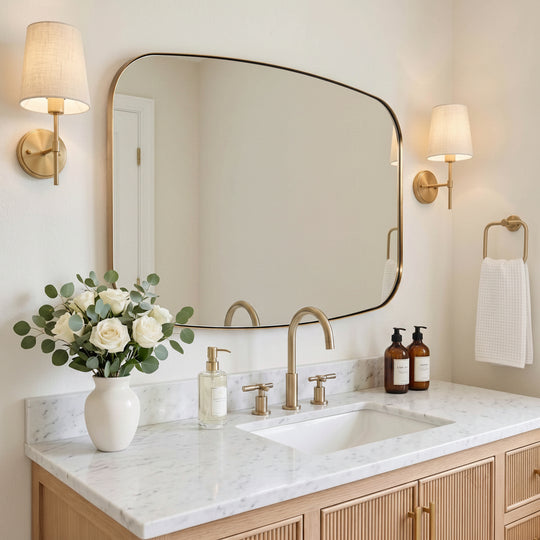 Modern Oval Oblong Bathroom Vanity Mirror | Stainless Steel Frame