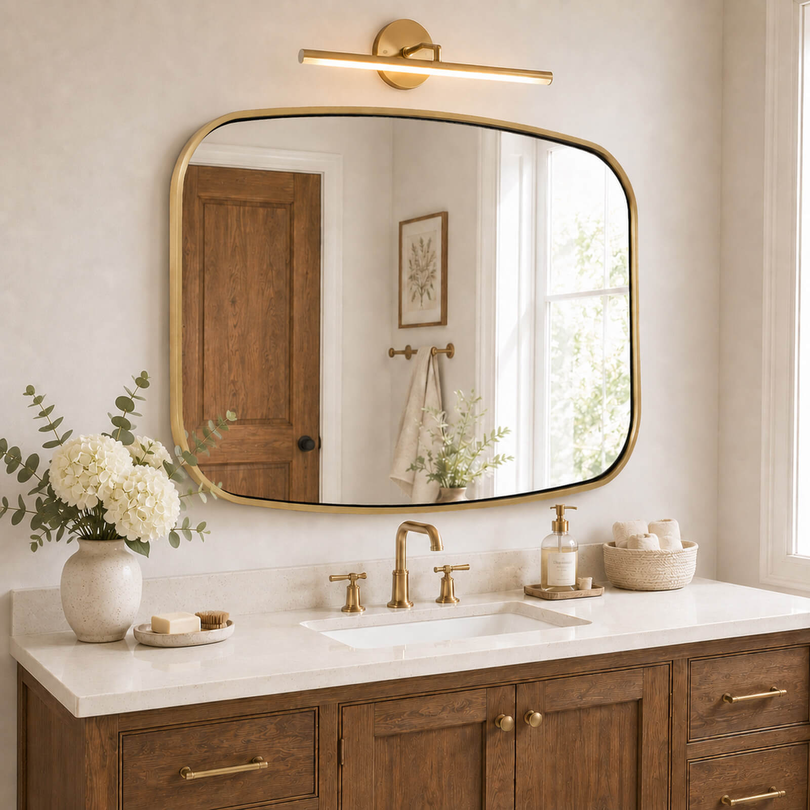 Contemporary Long Oval Oblong Bathroom Mirror | Stainless Steel Frame