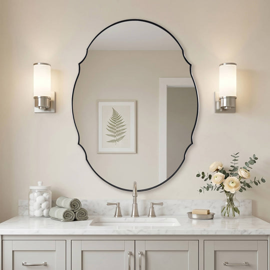 Contemporary Oval Scalloped Wall Mirror Irregular Bathroom Vanity Mirror| Stainless Steel Frame