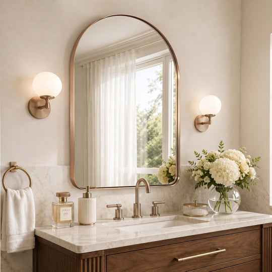 Contemporary Arched Bathroom Vanity Mirror | Stainless Steel Frame