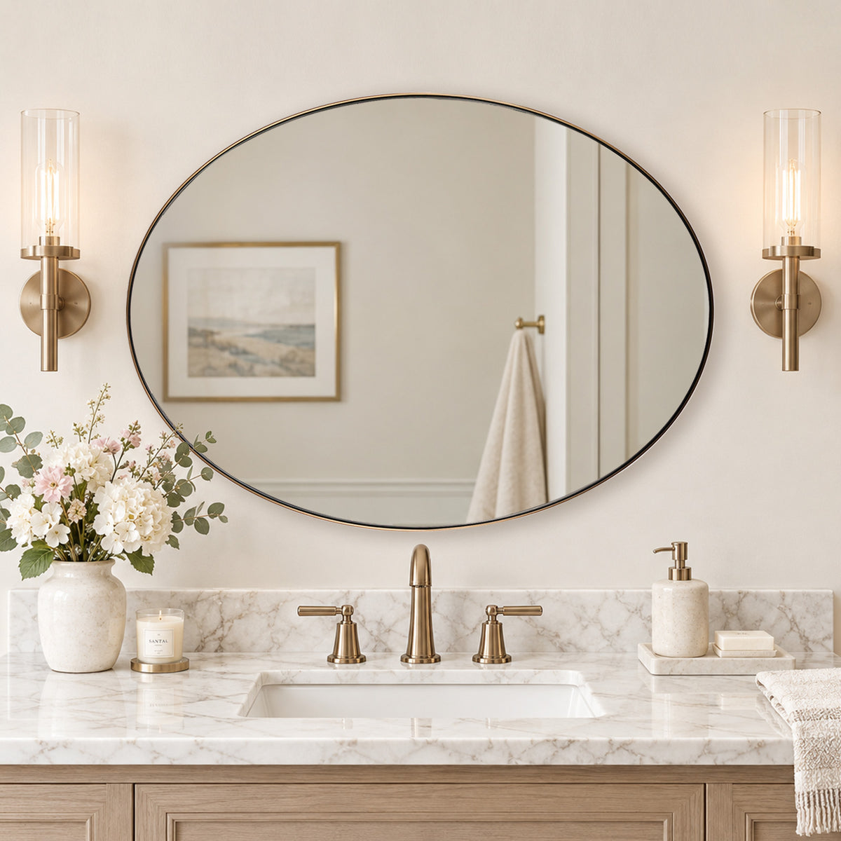 Modern Oval Bathroom Wall Mirrors |Stainless Steel Framed