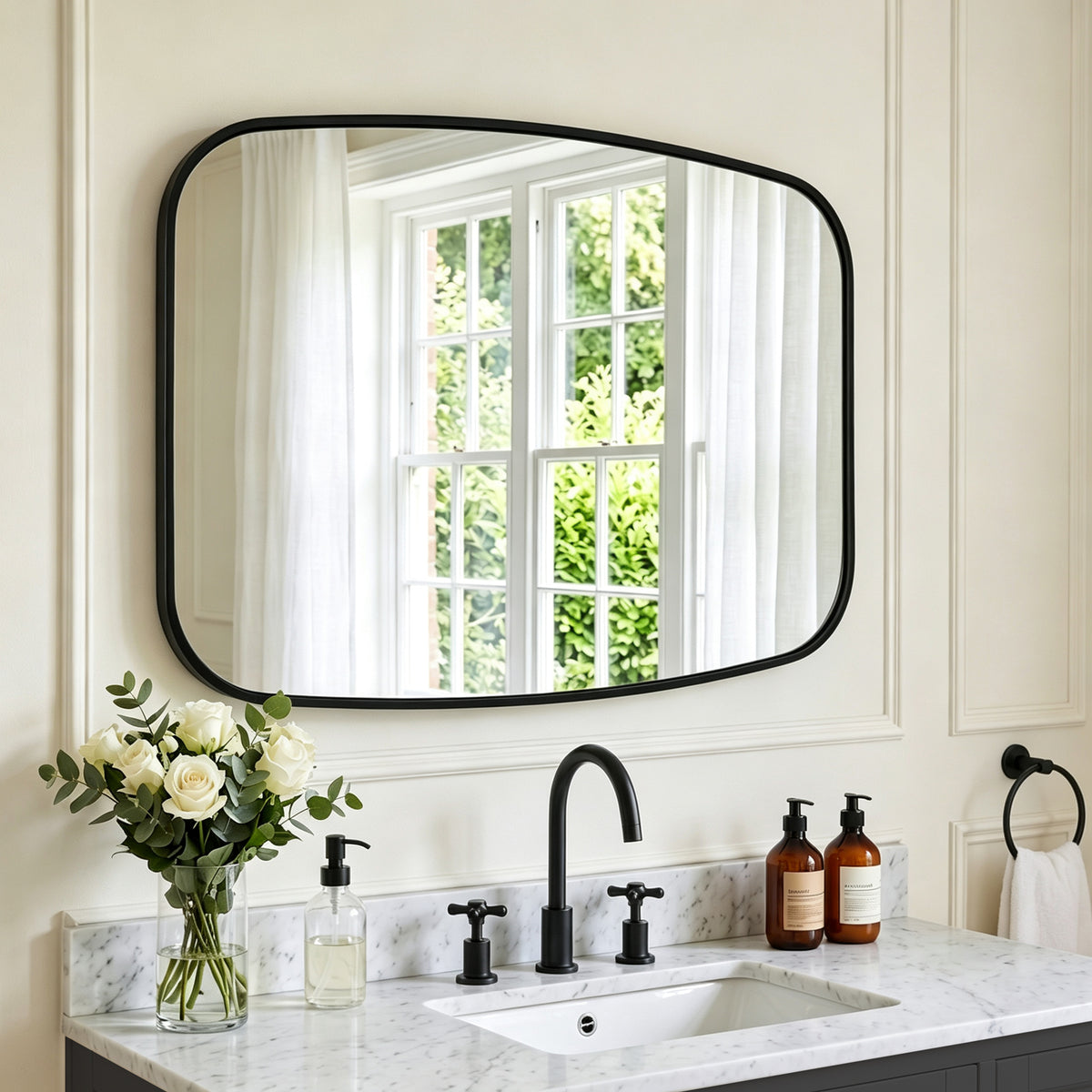Contemporary Long Oval Oblong Bathroom Mirror | Stainless Steel Frame