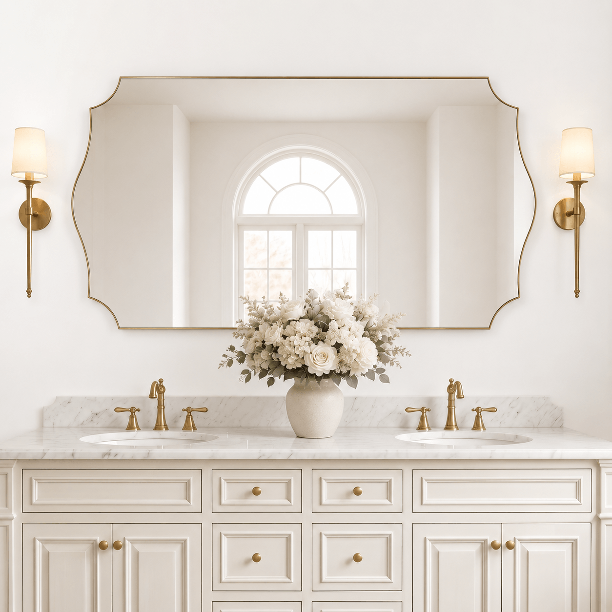 Contemporary Wavy Edge Scalloped Corner Rectangular Bathroom Vanity Mirror | Stainless Steel Frame