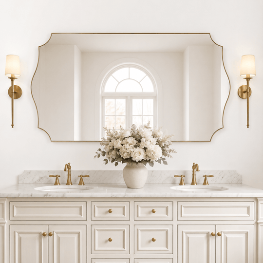 Contemporary Wavy Edge Scalloped Corner Rectangular Bathroom Vanity Mirror | Stainless Steel Frame