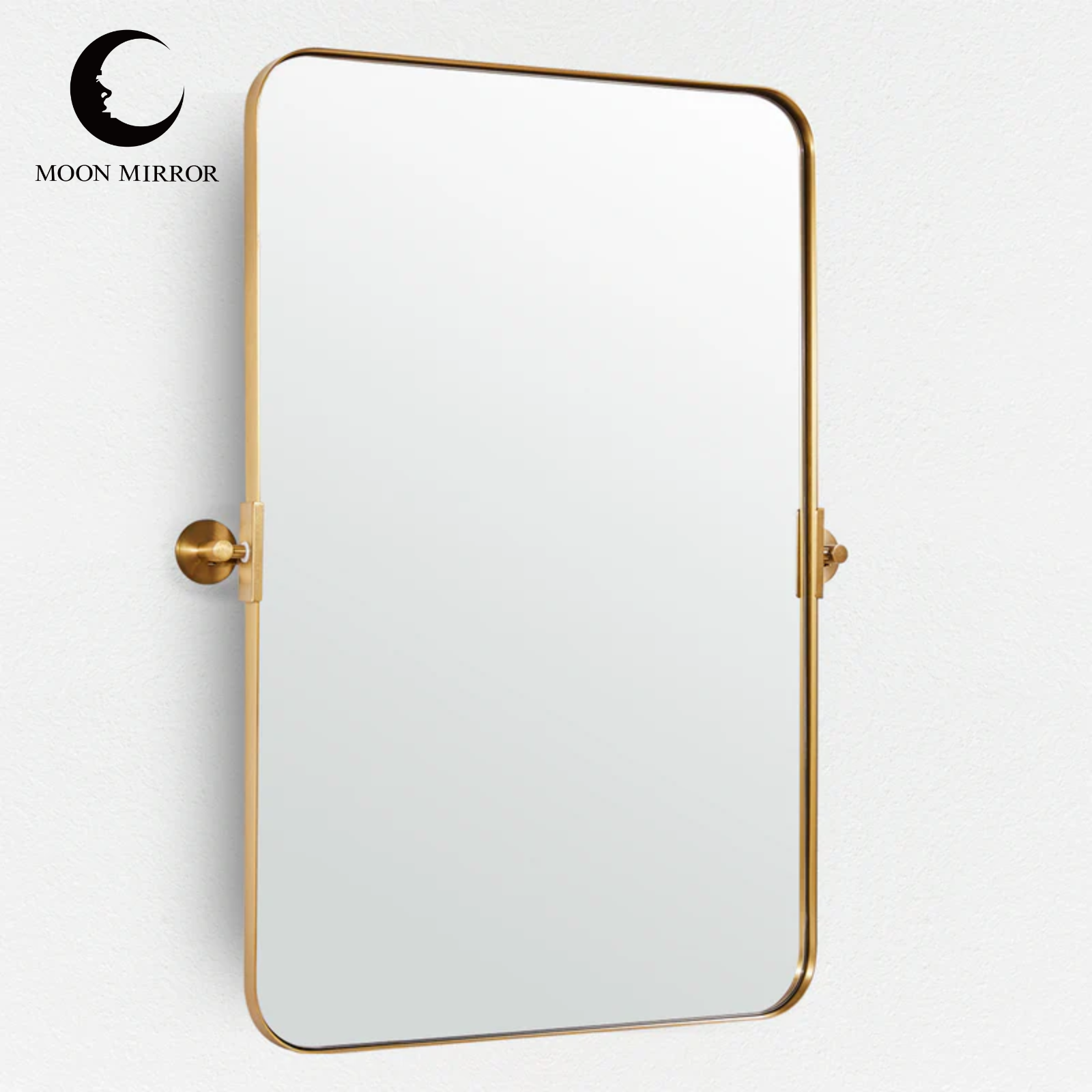 MOON MIRROR Modern Gold Tilting Rectangle Pivot Mirrors for Bathroom with Stainless Steel Frame