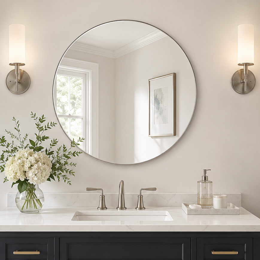 Modern Round Bathroom Mirrors Circle Wall Mirror | Stainless Steel Frame