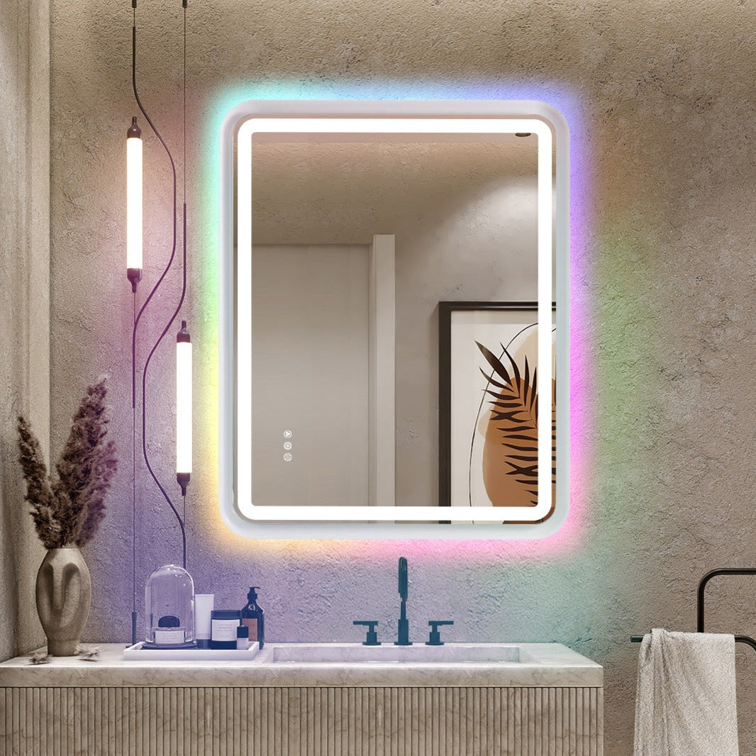 Moon Mirror Lighted Bathroom Mirror Wall Mounted Rectangular Dual Front Lights& Backlit Anti-Fog 48x36