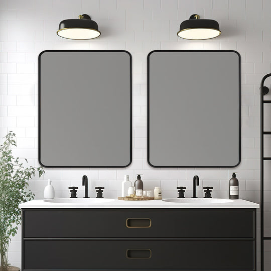 Contemporary Bold Metal Rounded Rectangular Bathroom Vanity Mirrors