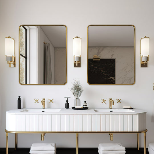 Contemporary Bold Framed Rectangle Wall Mirrors for Bathroom Wall| Stainless Steel Framed