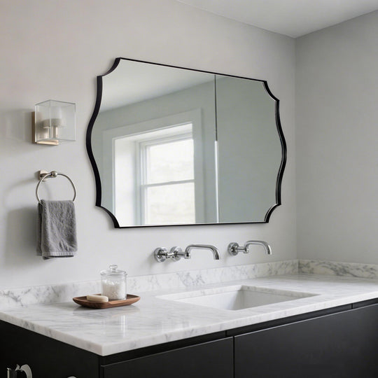 Traditional Rectangle Scalloped  Wall Mirror for Bathroom | Stainless Steel Frame