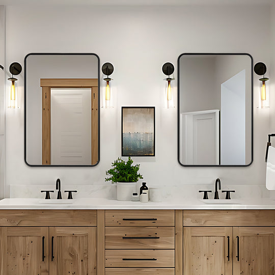 Contemporary Bold Metal Rounded Rectangular Bathroom Vanity Mirrors