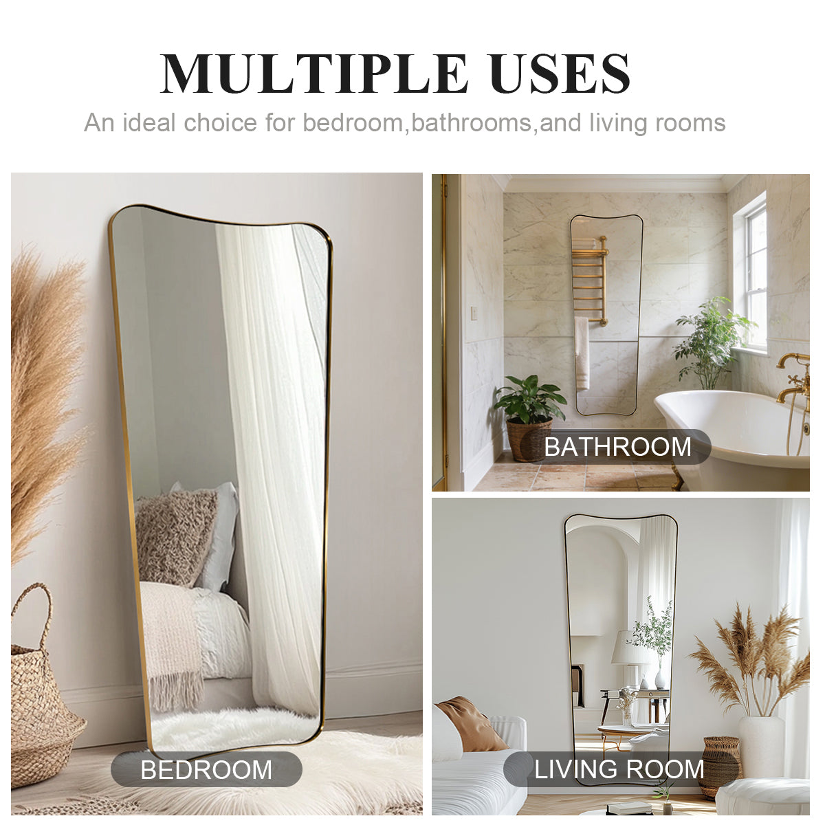 Asymmetrical Irregular Full Length Wall Mirror |Stainless Steel Frame