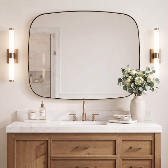 Modern Oval Oblong Bathroom Vanity Mirror | Stainless Steel Frame