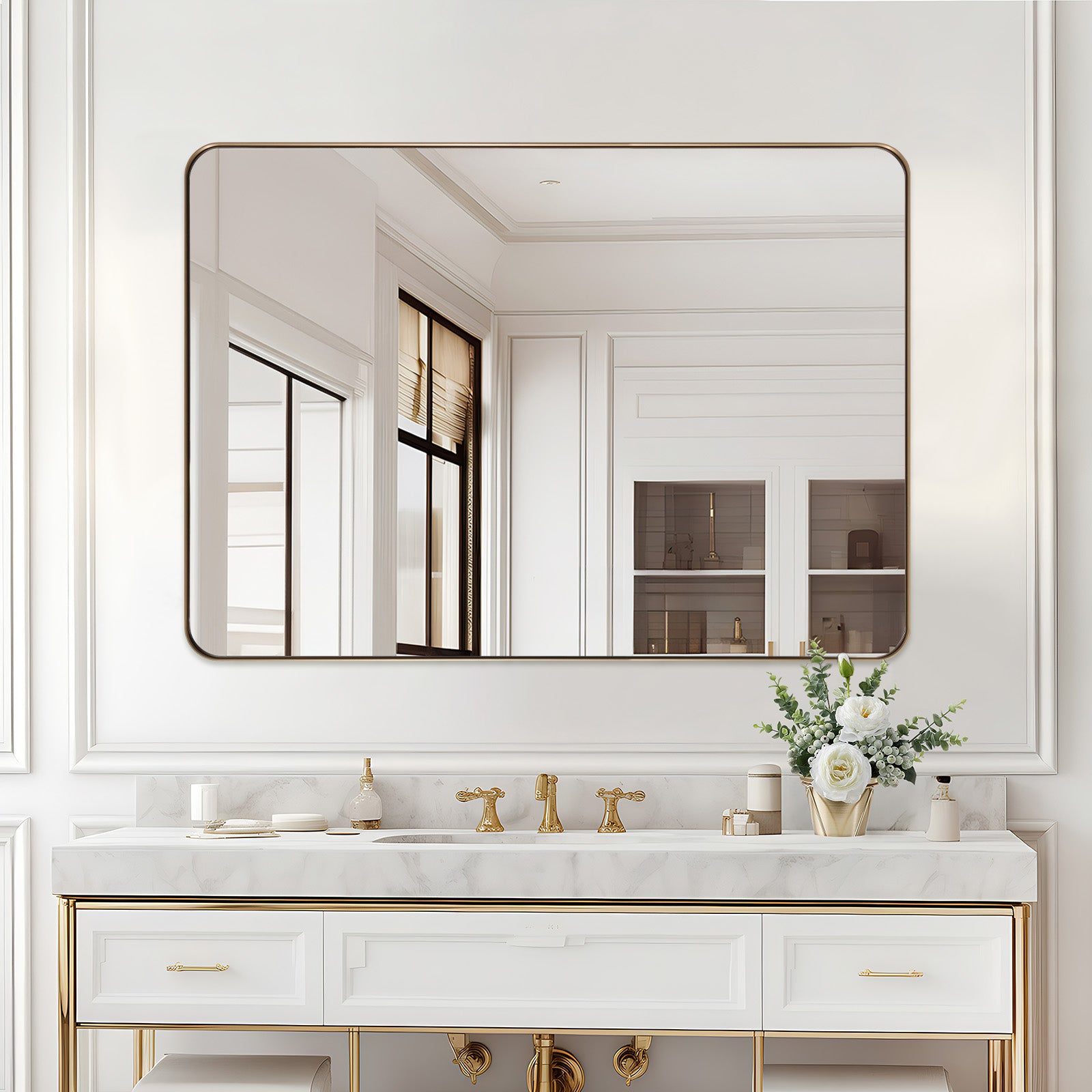 Modern Metal Rectangular Wall Mirrors Hangs Horizontaly or Vertically