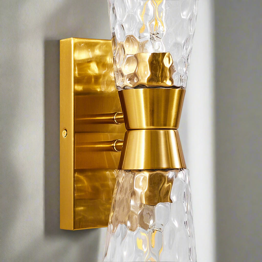 Contemporary Double Sconce Flared Hammer Glass Shade Bathroom Light Fixtures