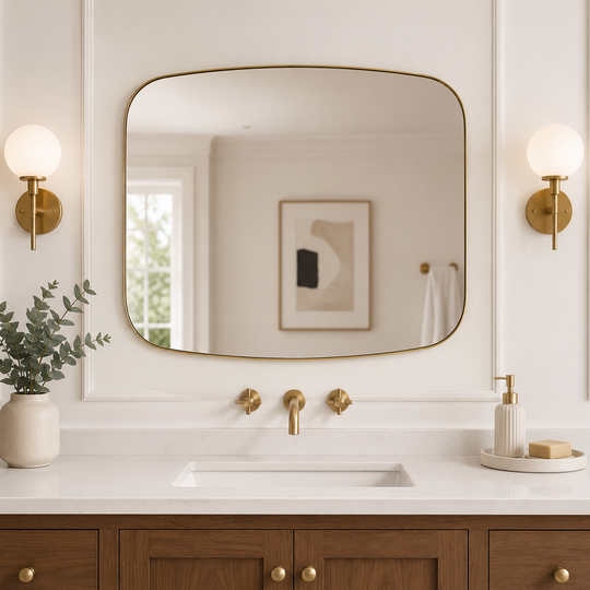 Modern Oval Oblong Bathroom Vanity Mirror | Stainless Steel Frame