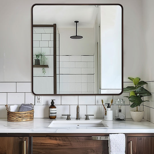 Contemporary Bold Metal Rounded Rectangular Bathroom Vanity Mirrors