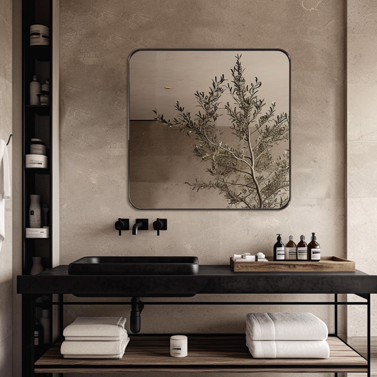 Modern Metal Rectangular Wall Mirrors Hangs Horizontaly or Vertically