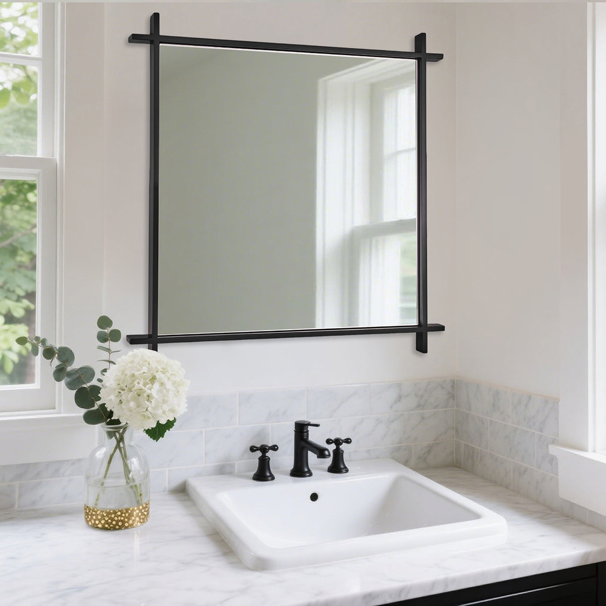 Vintage Cross Corner Rectangle Bathroom Wall Mirrors | Stainless Steel Framed