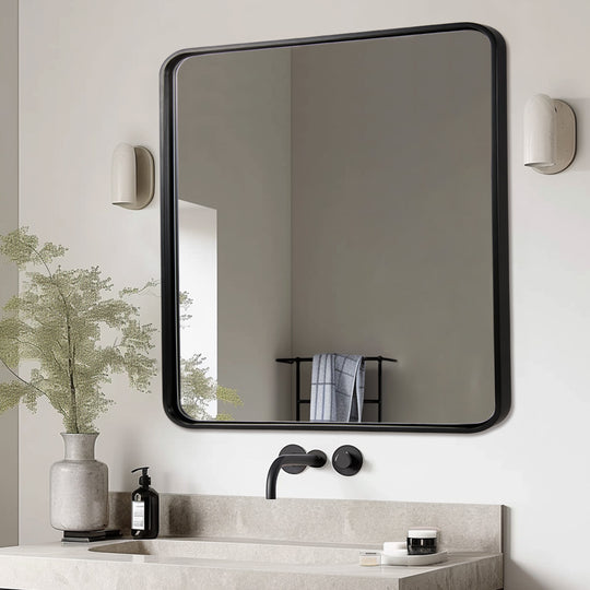 Contemporary Bold Metal Rounded Rectangular Bathroom Vanity Mirrors