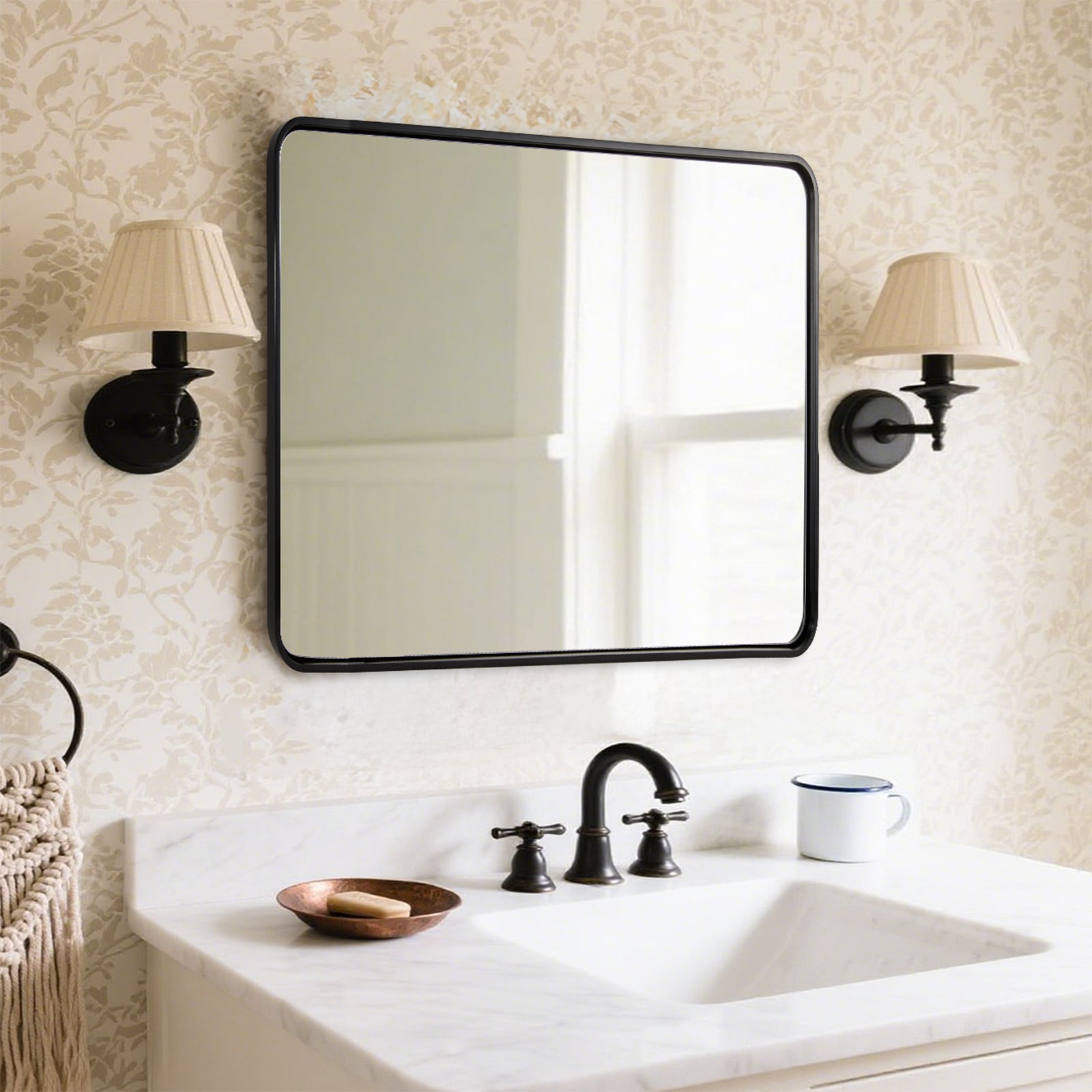 Modern Bold Stainless Steel Framed Rounded Rectangular Bathroom Wall Mirror