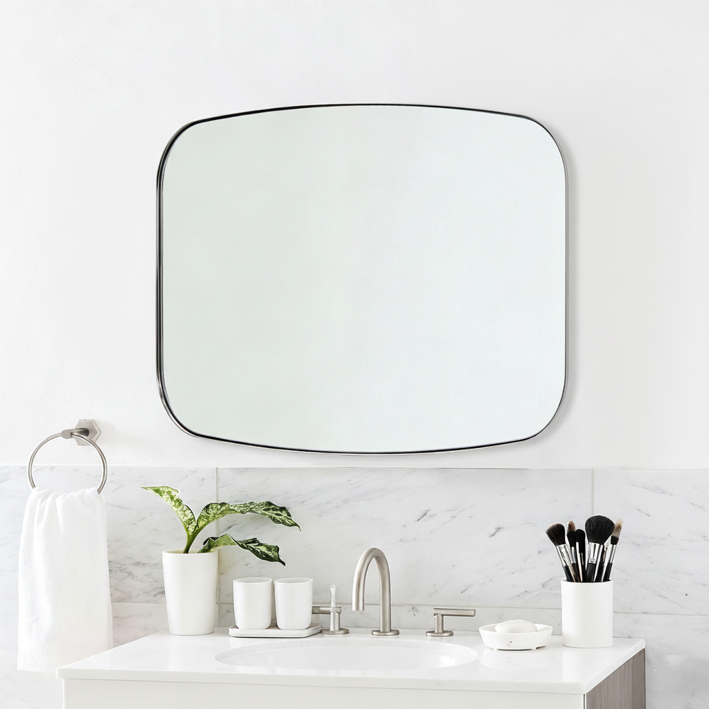 Modern Oblong Bathroom Mirror Long Oval Mirror | Stainless Steel Frame