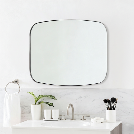 Modern Oblong Bathroom Mirror Long Oval Mirror | Stainless Steel Frame
