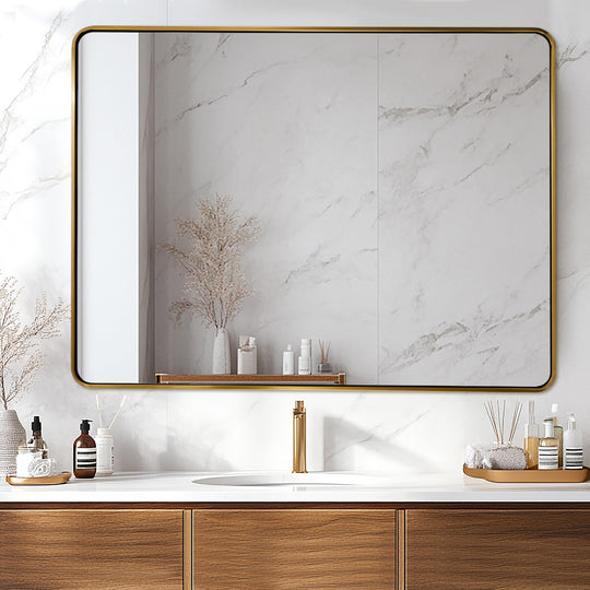 Contemporary Bold Framed Rectangle Wall Mirrors for Bathroom Wall| Stainless Steel Framed