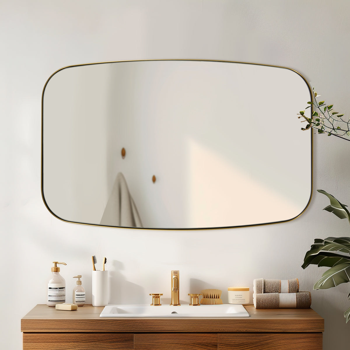 Modern Oblong Bathroom Mirror Long Oval Mirror with Stainless Steel Frame