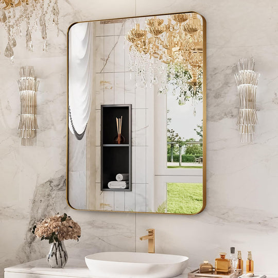 Luxury Rounded Rectangular Bathroom Mirrors with Aluminum Framed