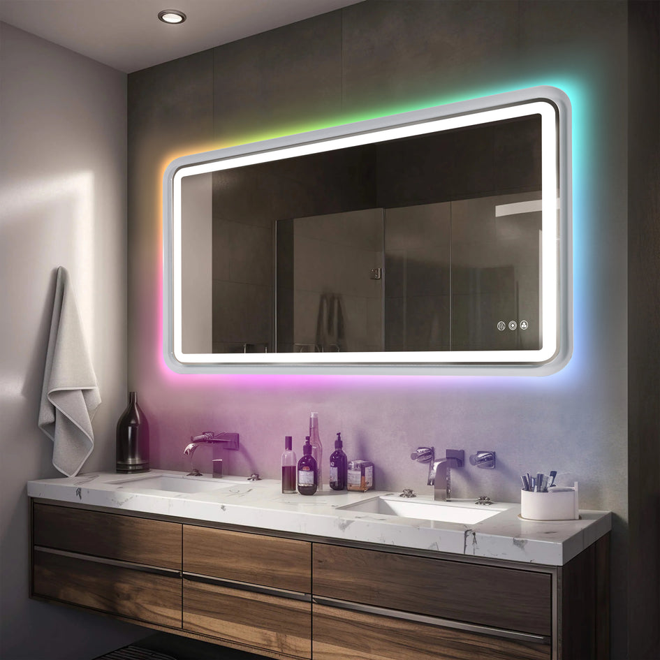 MoonMirror® Concave Top Rectangle Scalloped Bathroom Wall Mirror ...