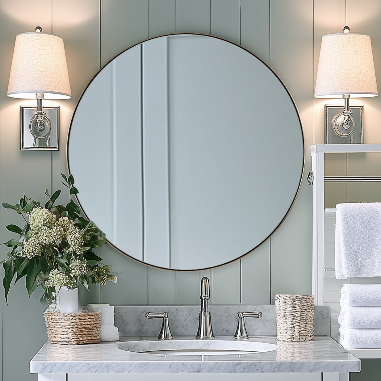 Contemporary Round Bathroom Mirrors Circle Wall Mirrors | Stainless Steel Frame