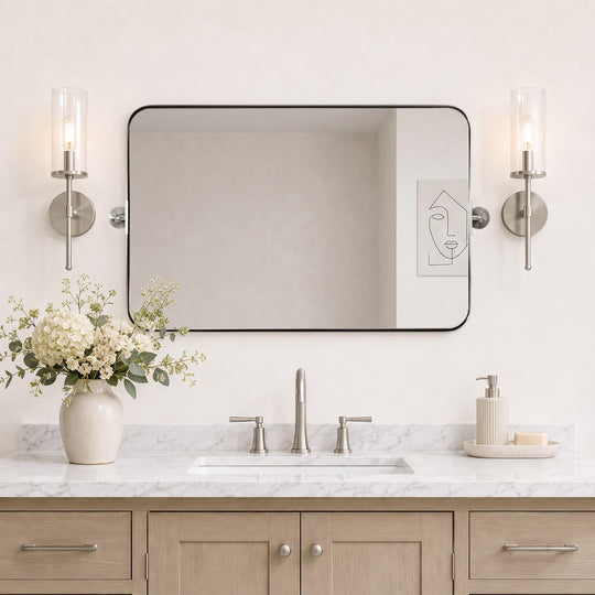 Tilting Rectangular Pivot  Mirror for Bathroom/Vanity Floating Mirror | Stainless Steel Frame