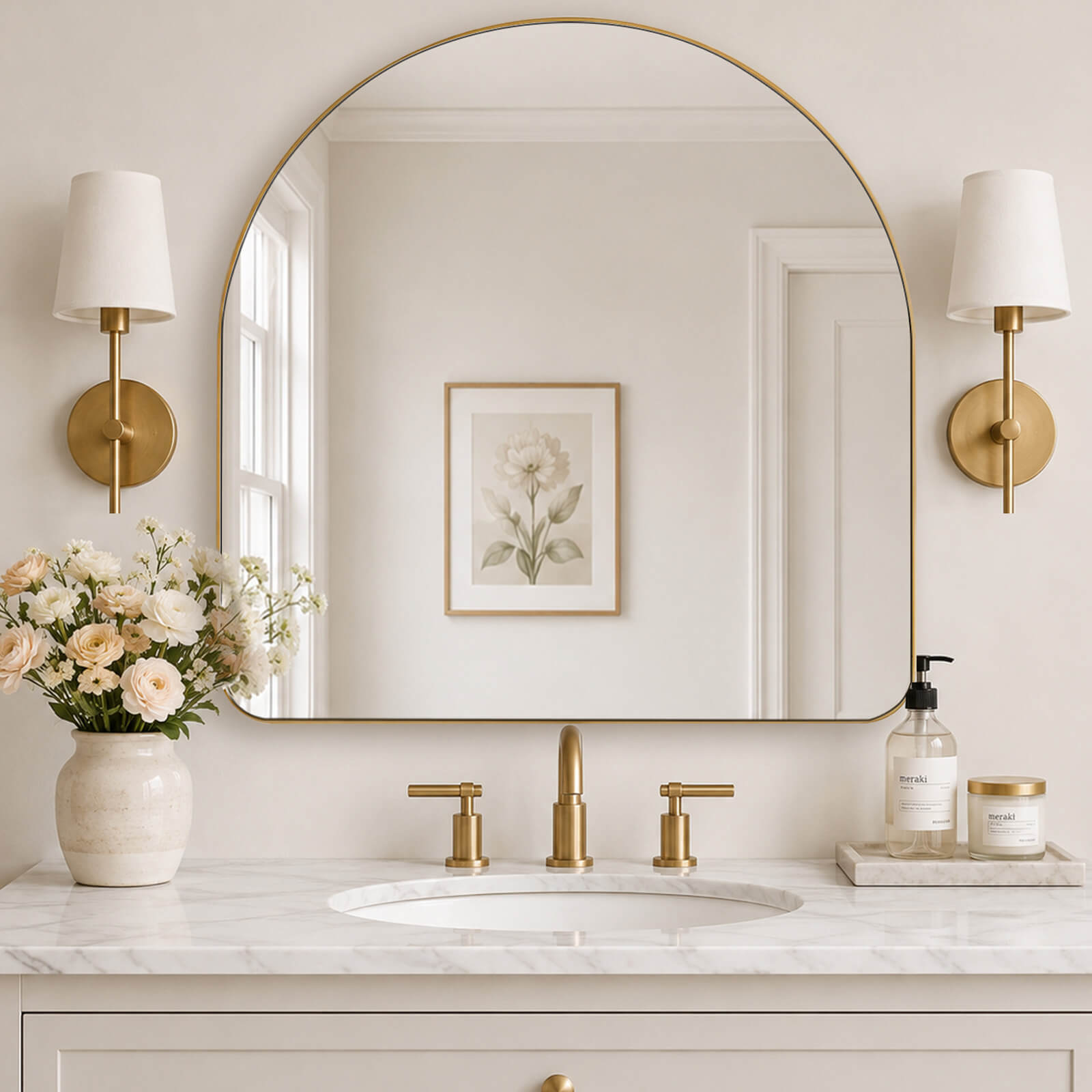 Contemporary Arched Bathroom Vanity Mirror | Stainless Steel Frame