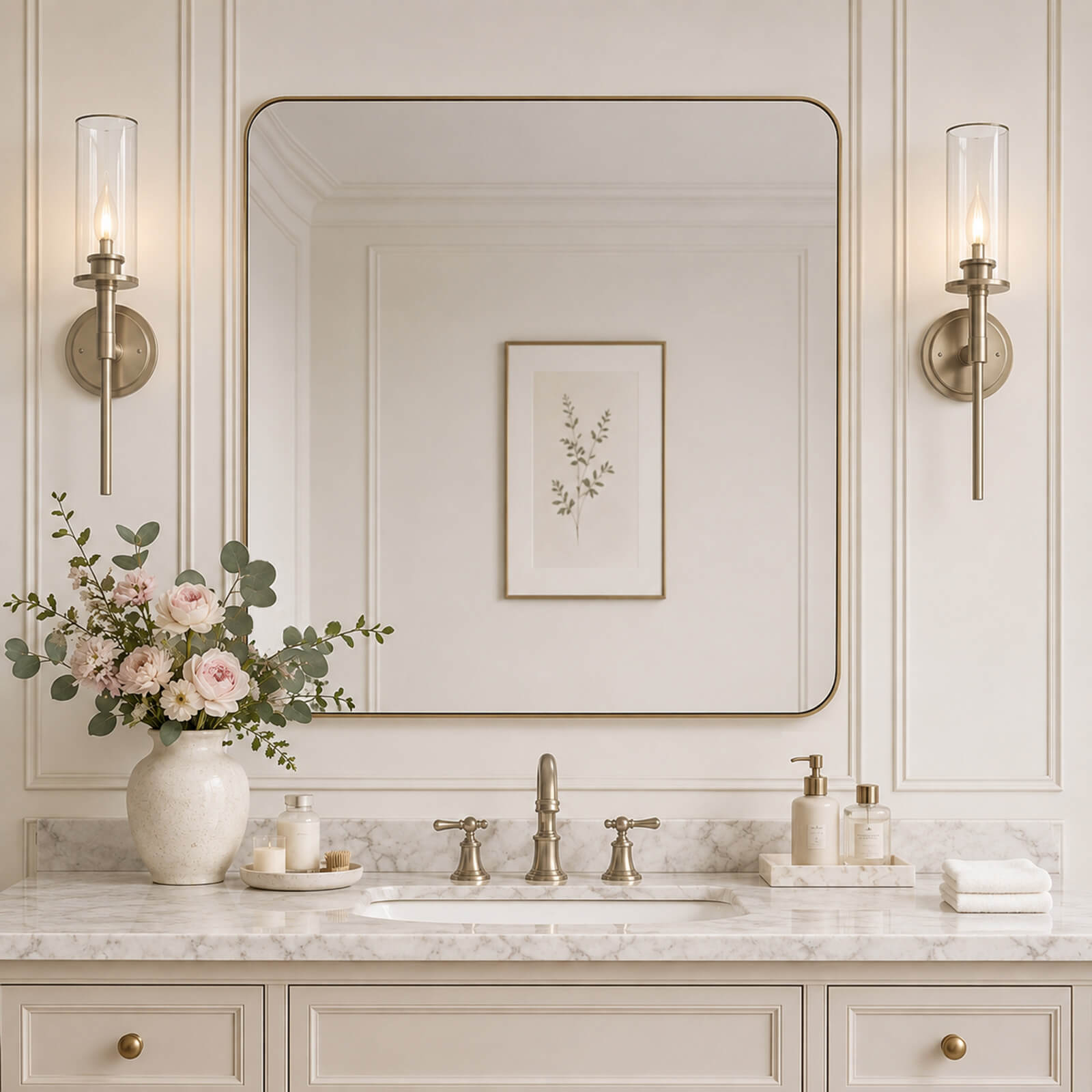 Modern Rounded Rectangle Mirror for Bathroom/ Vanity/ Wall | Stainless Steel Frame
