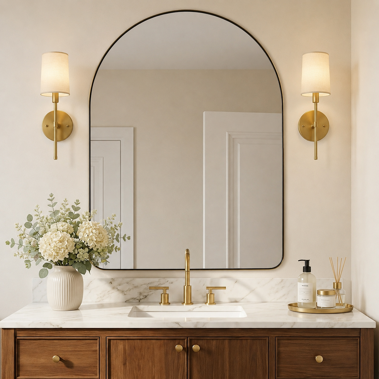 Contemporary Arched Bathroom Vanity Mirror | Stainless Steel Frame