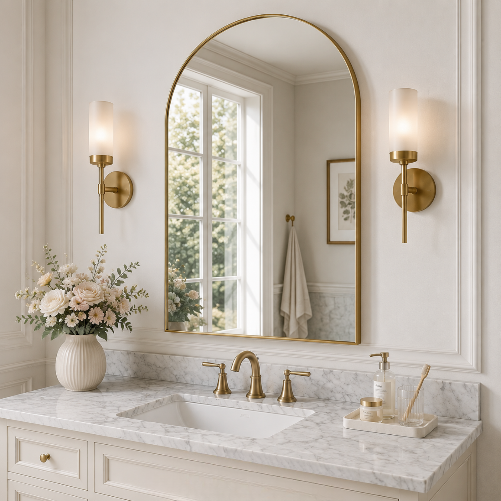 Contemporary Arched Bathroom Vanity Mirror | Stainless Steel Frame