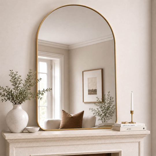 Contemporary Arched Bathroom Vanity Mirror | Stainless Steel Frame