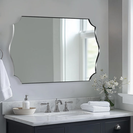 Contemporary  Scalloped Rectangle Wall Mirror | Stainless Steel Frame