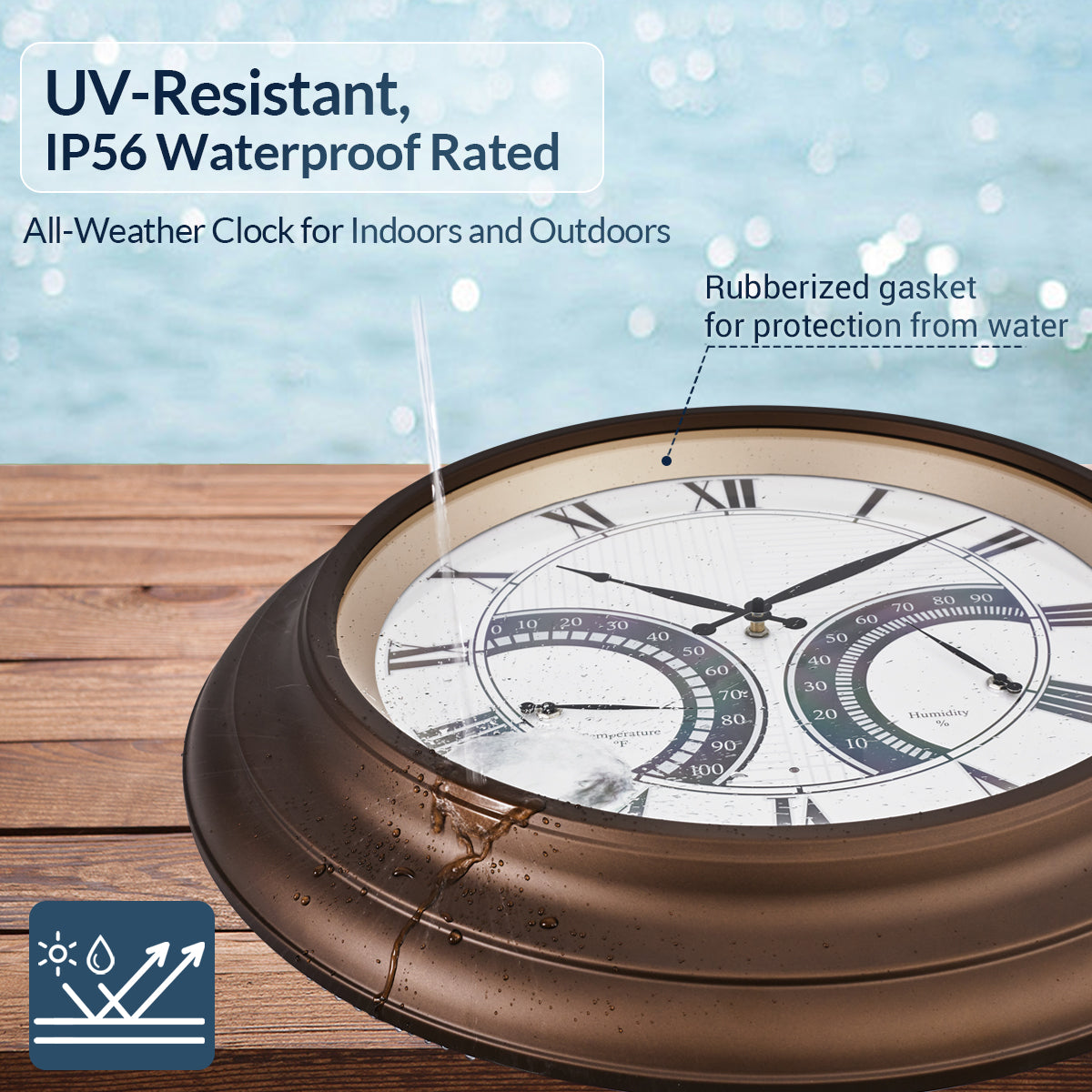 Contemporary 24 Inch Large Outdoor Wall Clock Waterproof Illuminated Clock,Stripe Dial