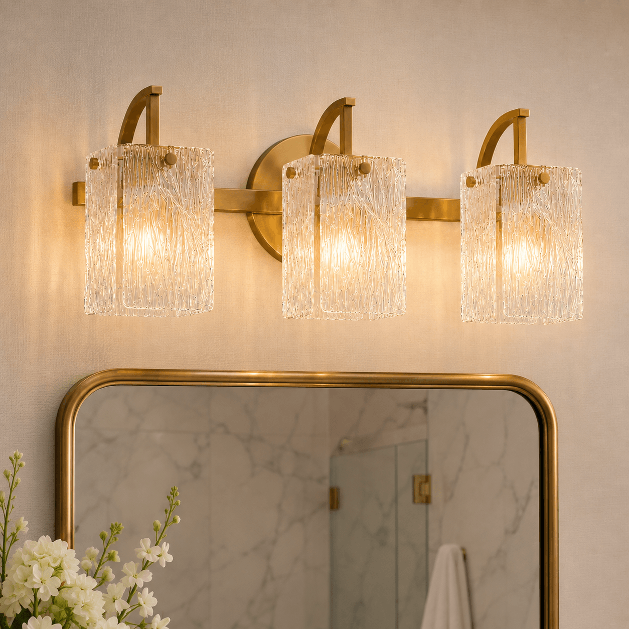 Luxury Textured Glass Shade Bathroom Vanity Light Sconce
