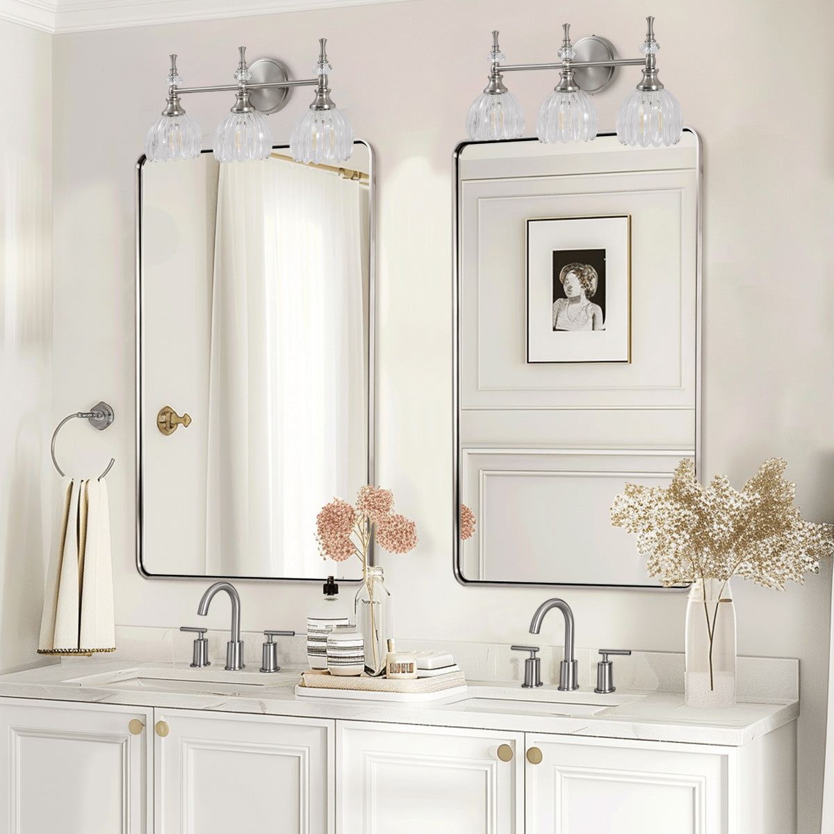 Contemporary Tulip Glass Shade Bathroom Lights Gold Wall Sconces