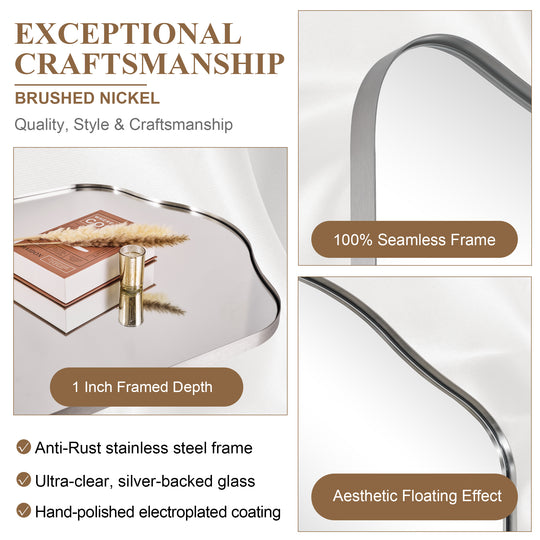 Contemporary Arch Top Curved Arched Bathroom Vanity Mirror | Stainless Steel Frame