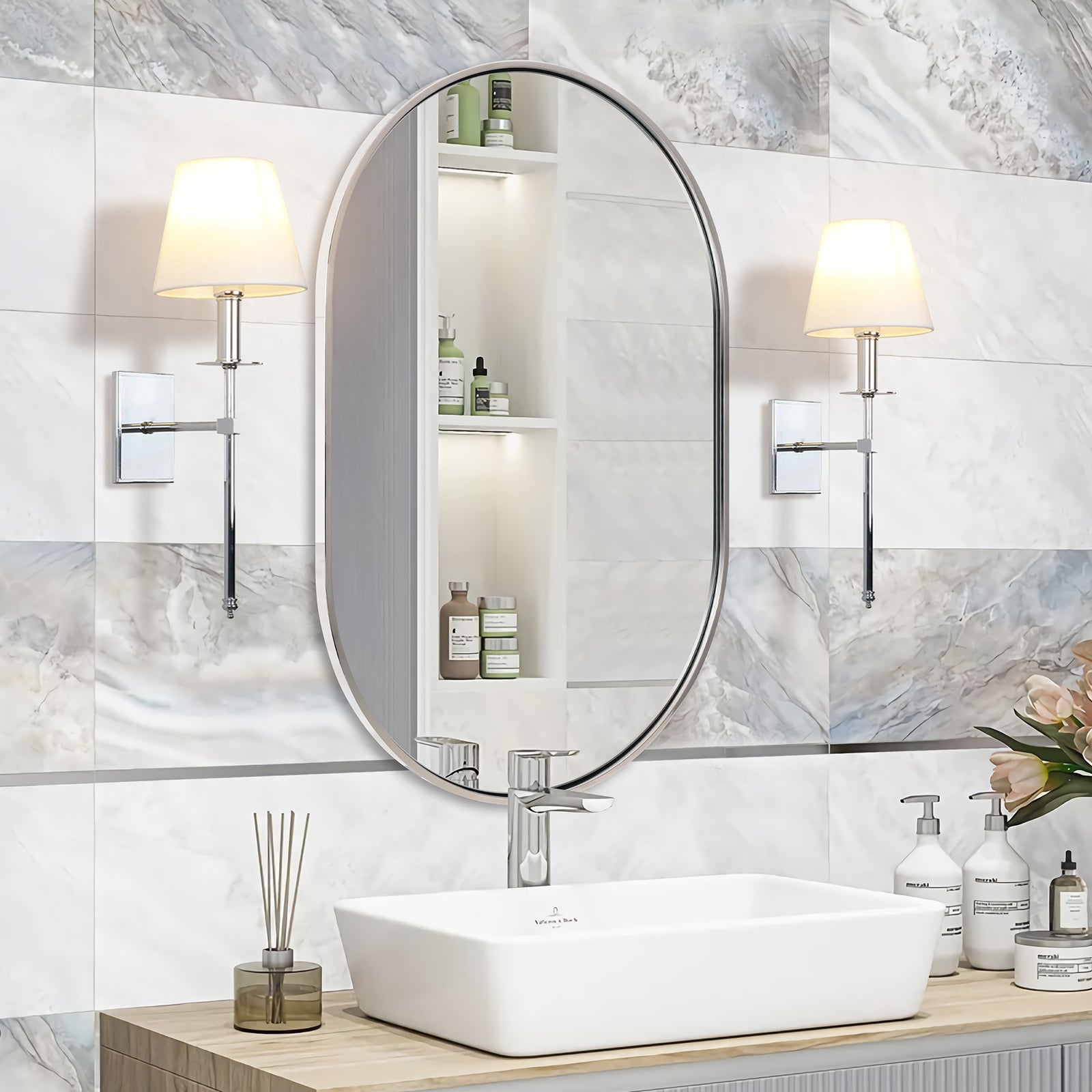 Iron Pill Shaped Bathroom Mirrors