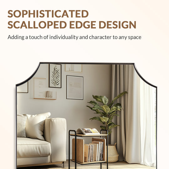 Contemporary  Rounded Notched Corner Scalloped  Rectangle Bathroom Vanity Mirror | Stainless Steel Frame