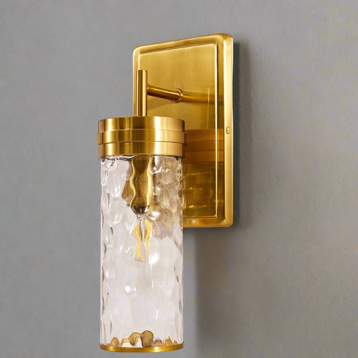 Modern Tube Hammer Glass Shade Wall Sconces Straight Arm Signle Sconces for Bathroom, Bedroom,Hallway
