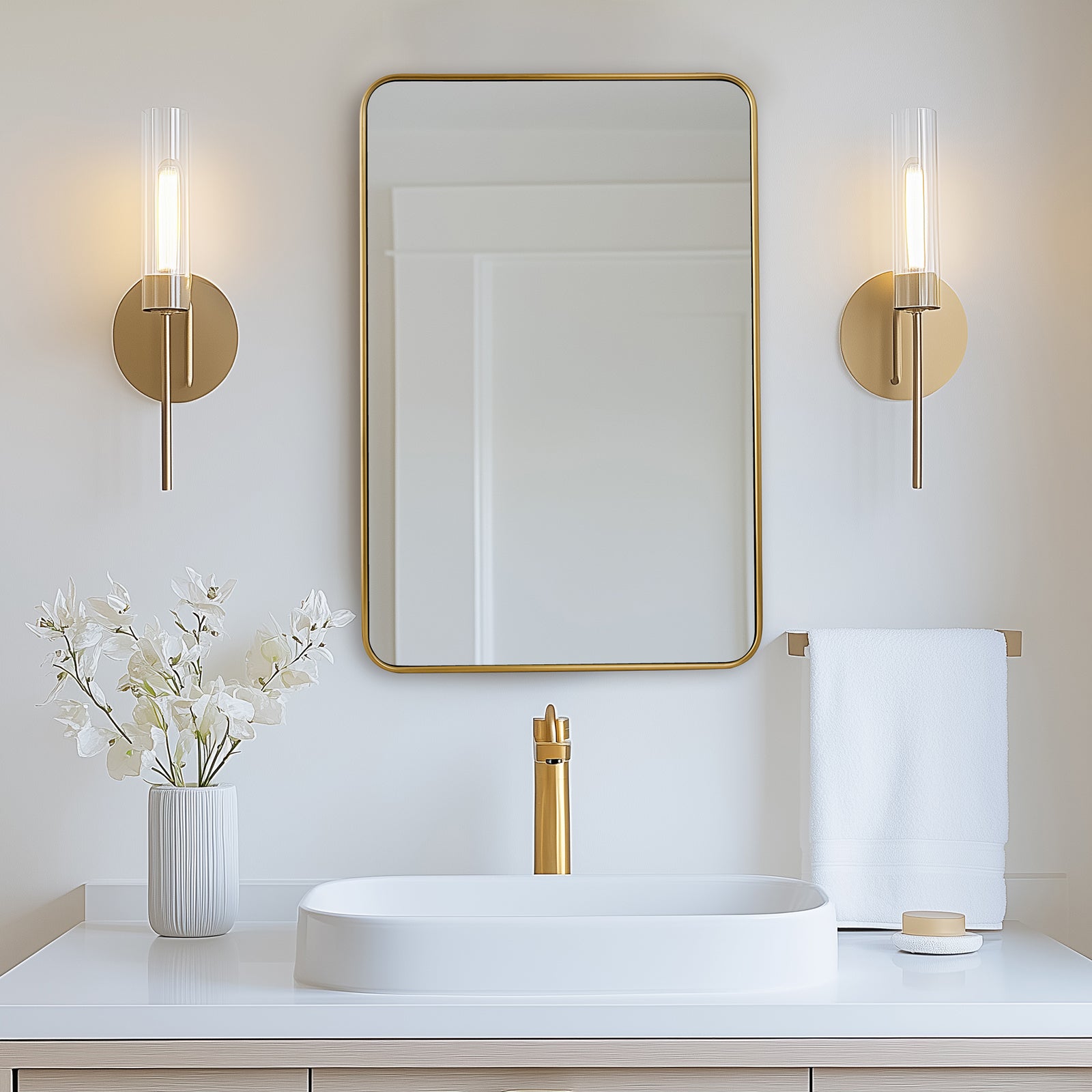 Modern Rounded Rectangular Bathroom Mirrors| U-Shaped Tube Stainless Steel Frame