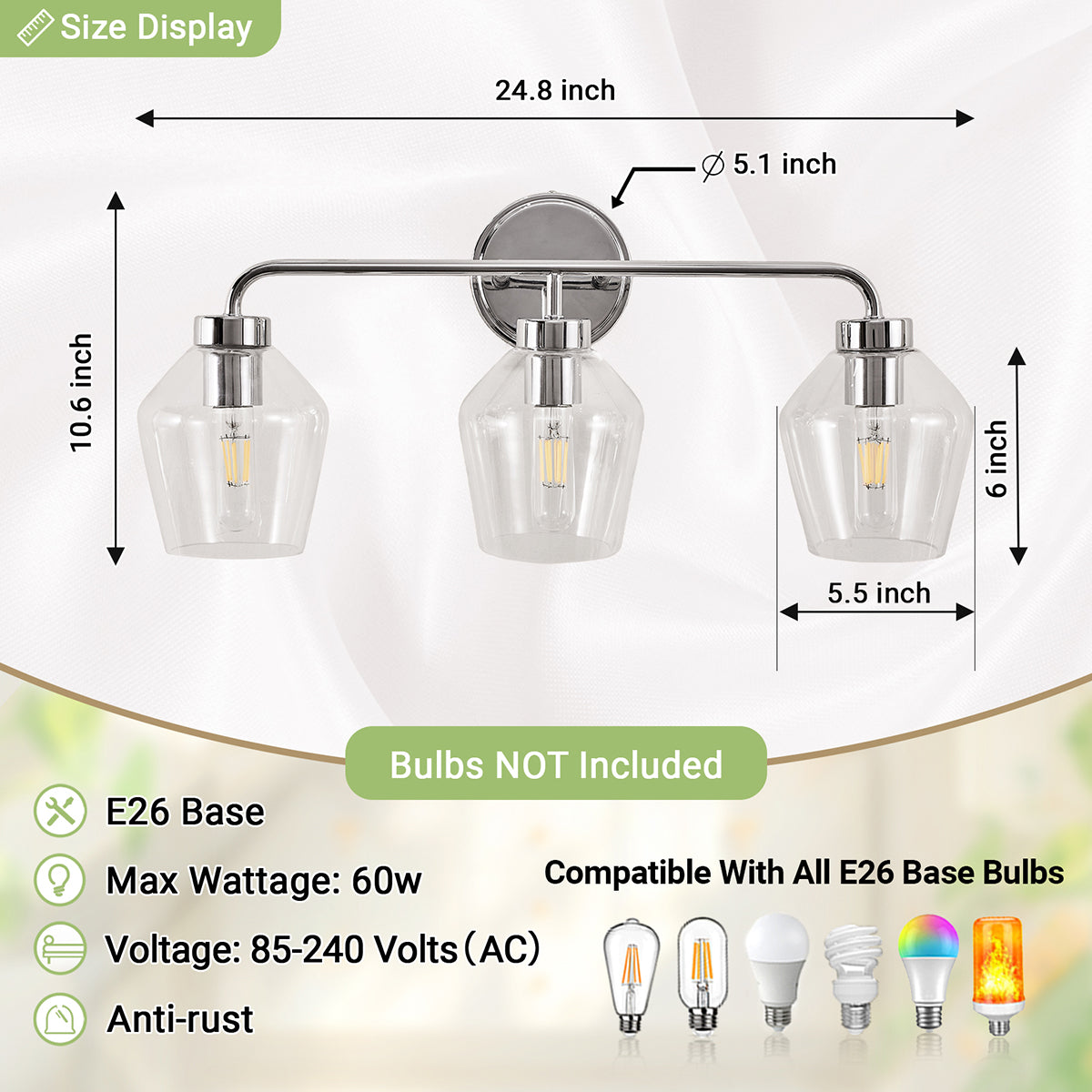 Contemporary Tapered Clear Glass Shade Bathroom Vanity Light