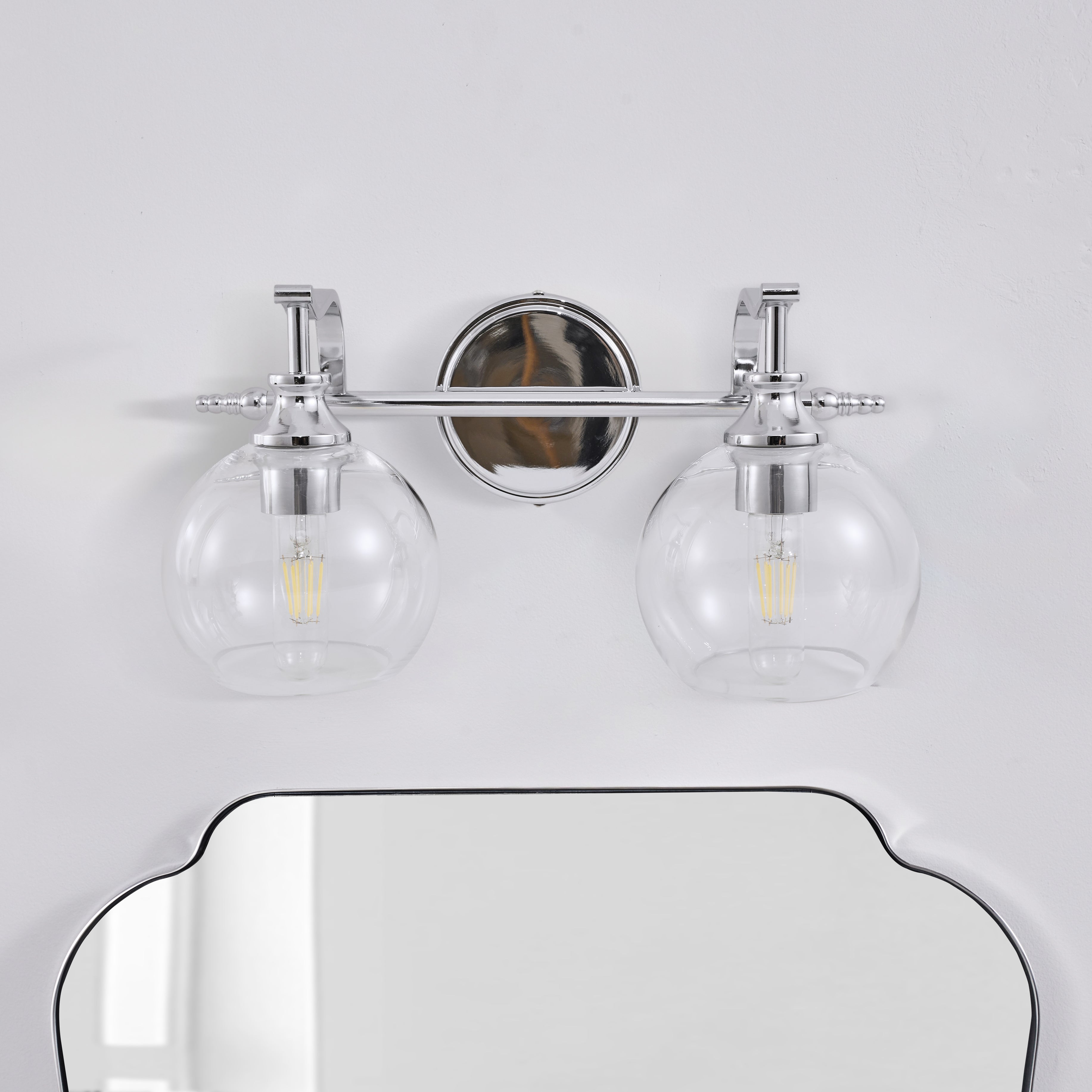 Modern Metal Crank Frame Clear Globe Glass Shade Wall Sconces for Bathroom, Living Room
